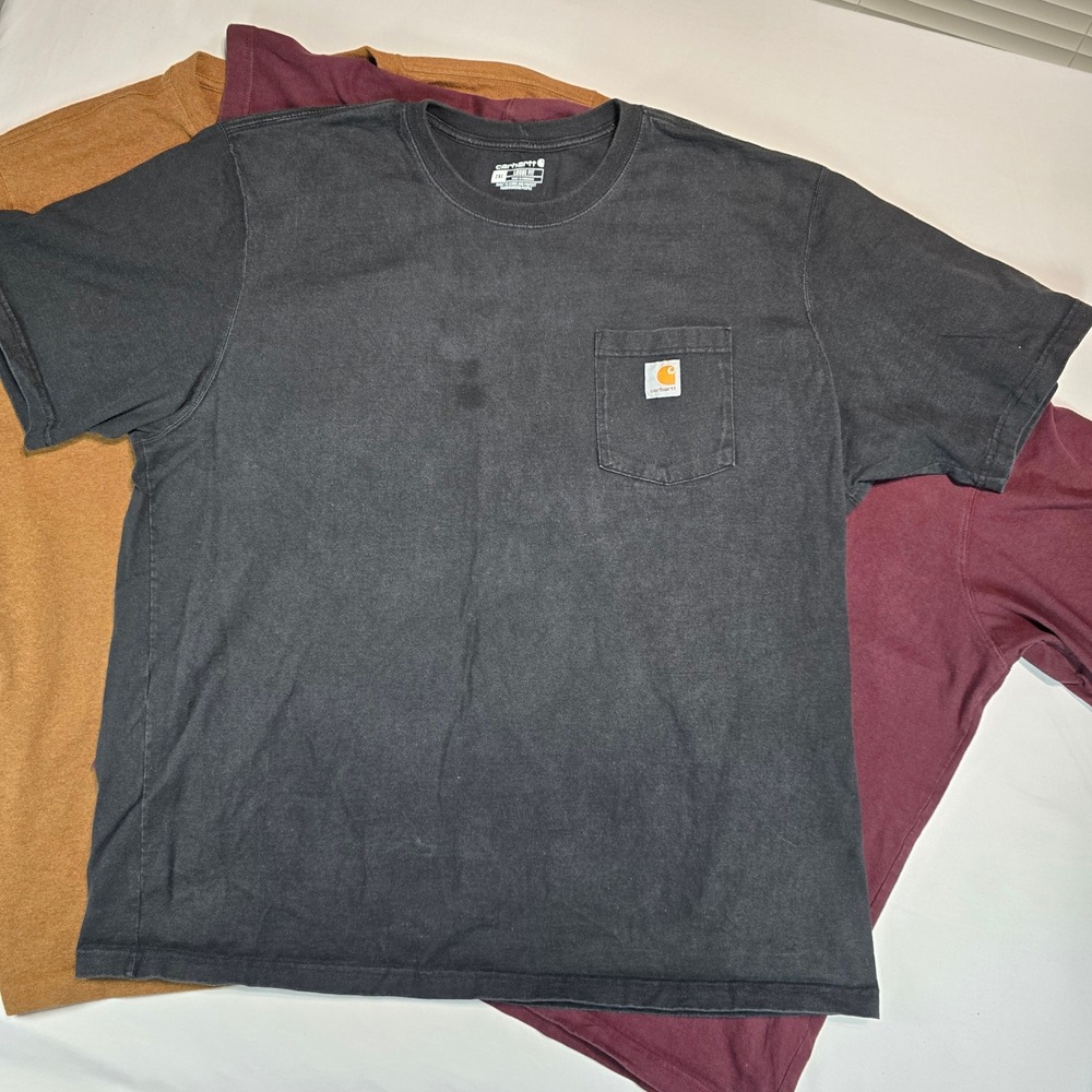 Lot of 3 Carhartt K87 Loose Fit Pocket T-Shirts Mens 2XL Black Brown Burgundy